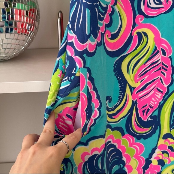 LILLY PULITZER Bailey Sea Blue Private Island Print Silk Dress - Picture 8 of 9